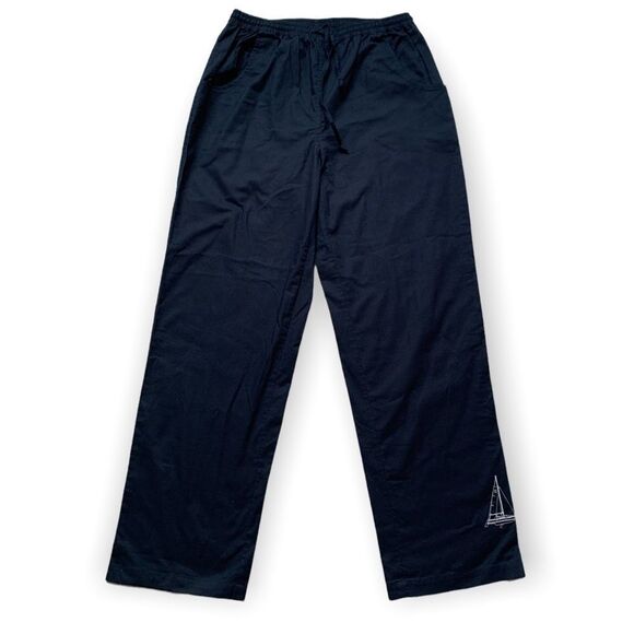 NWOT Vintage 100% Pure Cotton Cute Navy Blue High Waist‎ Pants with Yacht - Picture 1 of 6